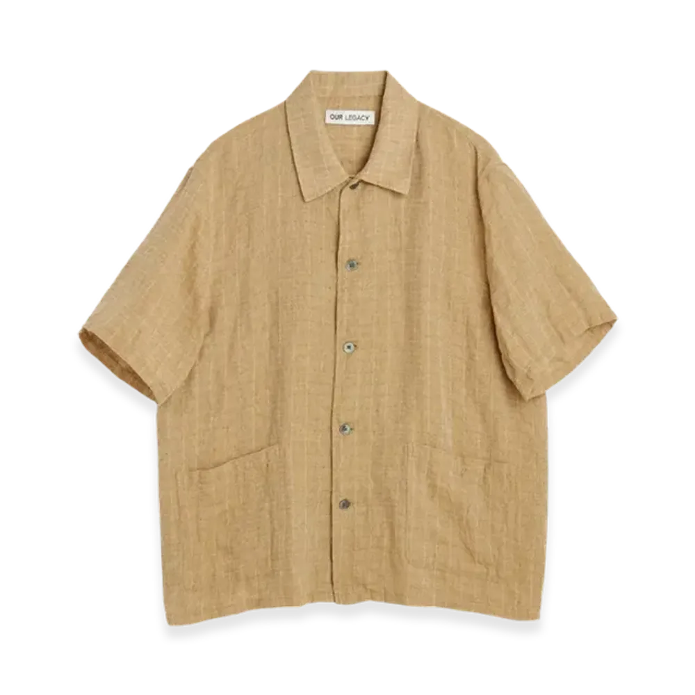 OUR LEGACY Elder Short Sleeve Shirt Texan Pinstripe "Oat"