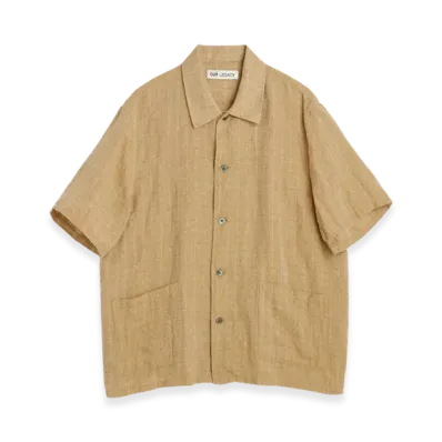 OUR LEGACY Elder Short Sleeve Shirt Texan Pinstripe "Oat"