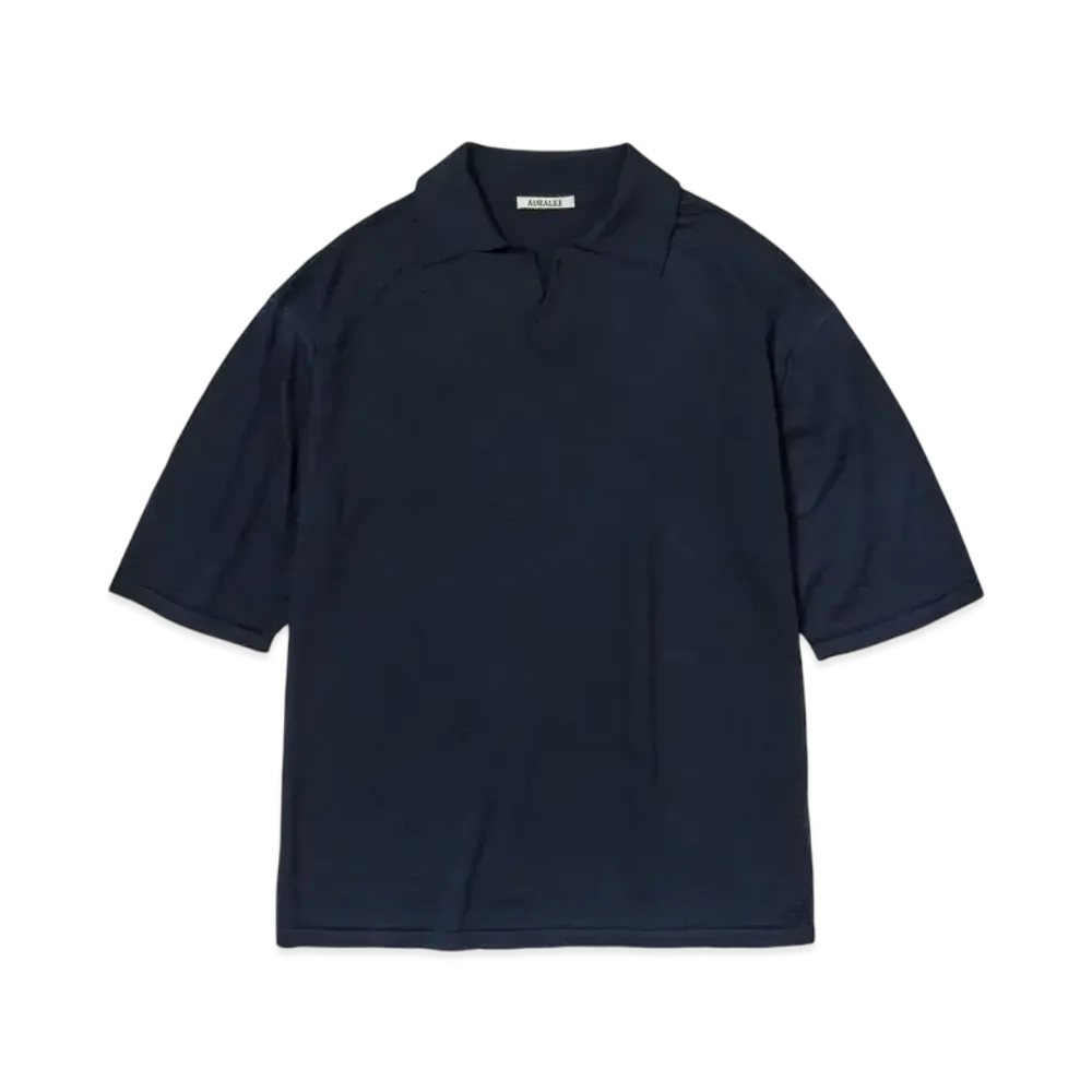 AURALEE Product Dyed Wool Knit Polo "Navy"