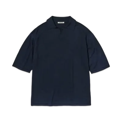AURALEE Product Dyed Wool Knit Polo "Navy"