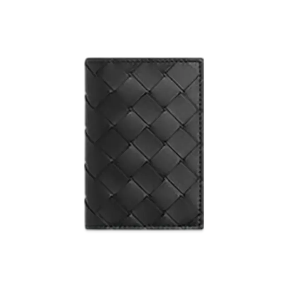 Bottega Veneta Intrecciato Flap Card Case "Black/Madder Brown"