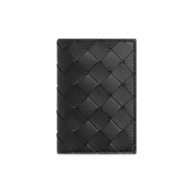 Bottega Veneta Intrecciato Flap Card Case "Black/Madder Brown"