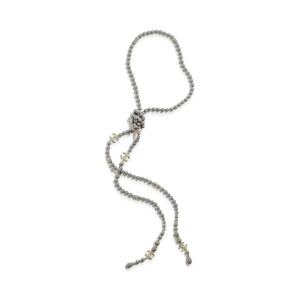 CHANEL Necklace Metal, Glass Pearls & Strass "Gold/Gray"
