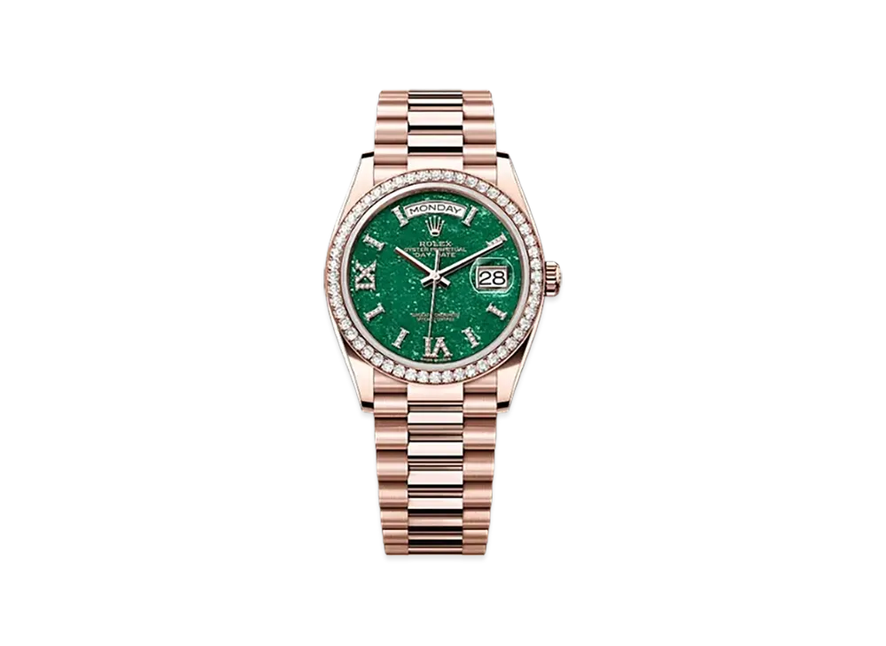 ROLEX Day-Date 36mm Everose Gold Diamond 128345RBR "Green Aventurine"