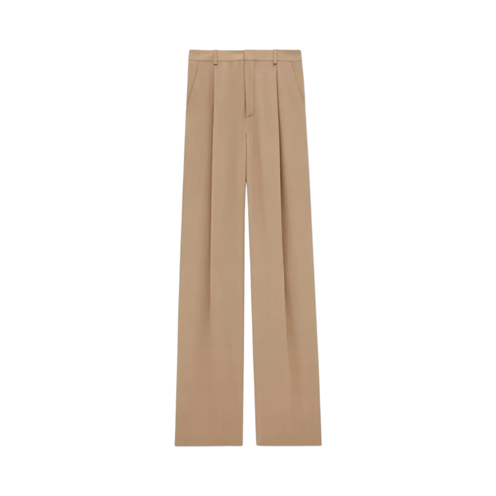 Saint Laurent Women's Pants in Silk Crepe
 "Beige Fonce"