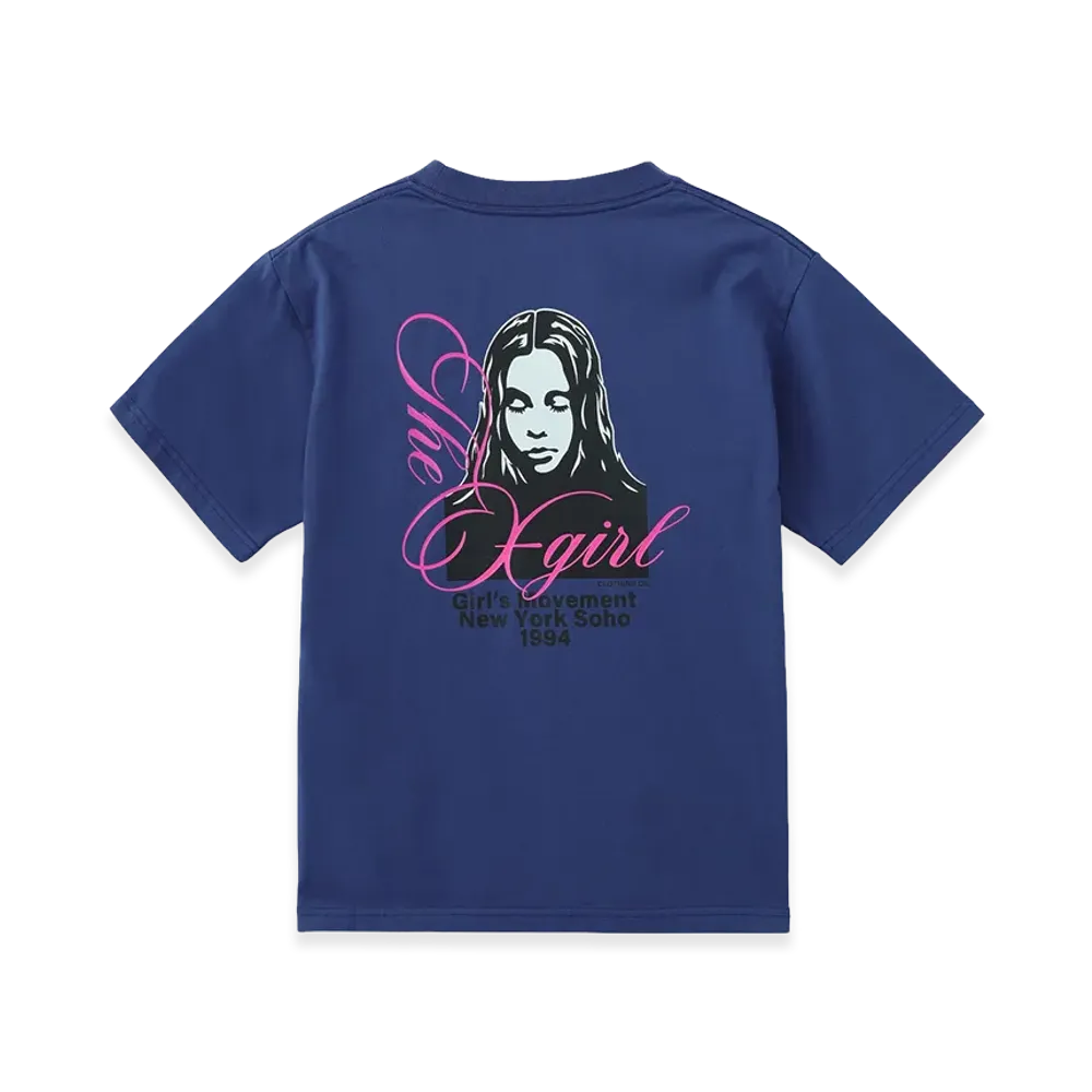 X-Girl Cursive Script Logo And Face S/S Tee "Blue"