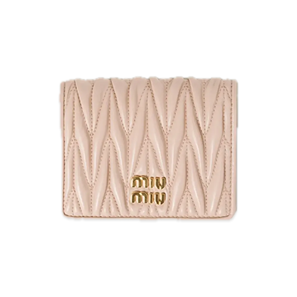MIU MIU Matelasse Leather Bifold Wallet "Pink Beige"