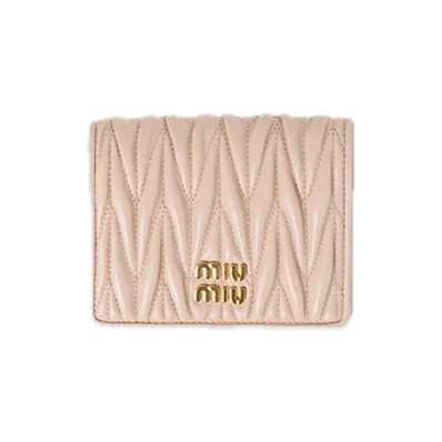 MIU MIU Matelasse Leather Bifold Wallet "Pink Beige"