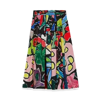 Max Mara Ossido Cotton Poplin Print Skirt "Multicolor"