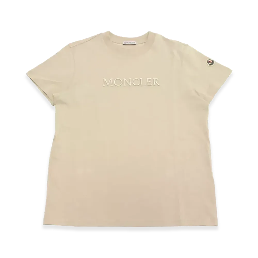 MONCLER Women's Cotton Crewneck Embroidered Logo Regular Fit S/S T-Shirt "Beige"
