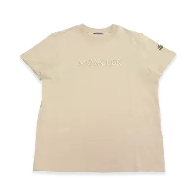 MONCLER Women's Cotton Crewneck Embroidered Logo Regular Fit S/S T-Shirt "Beige"