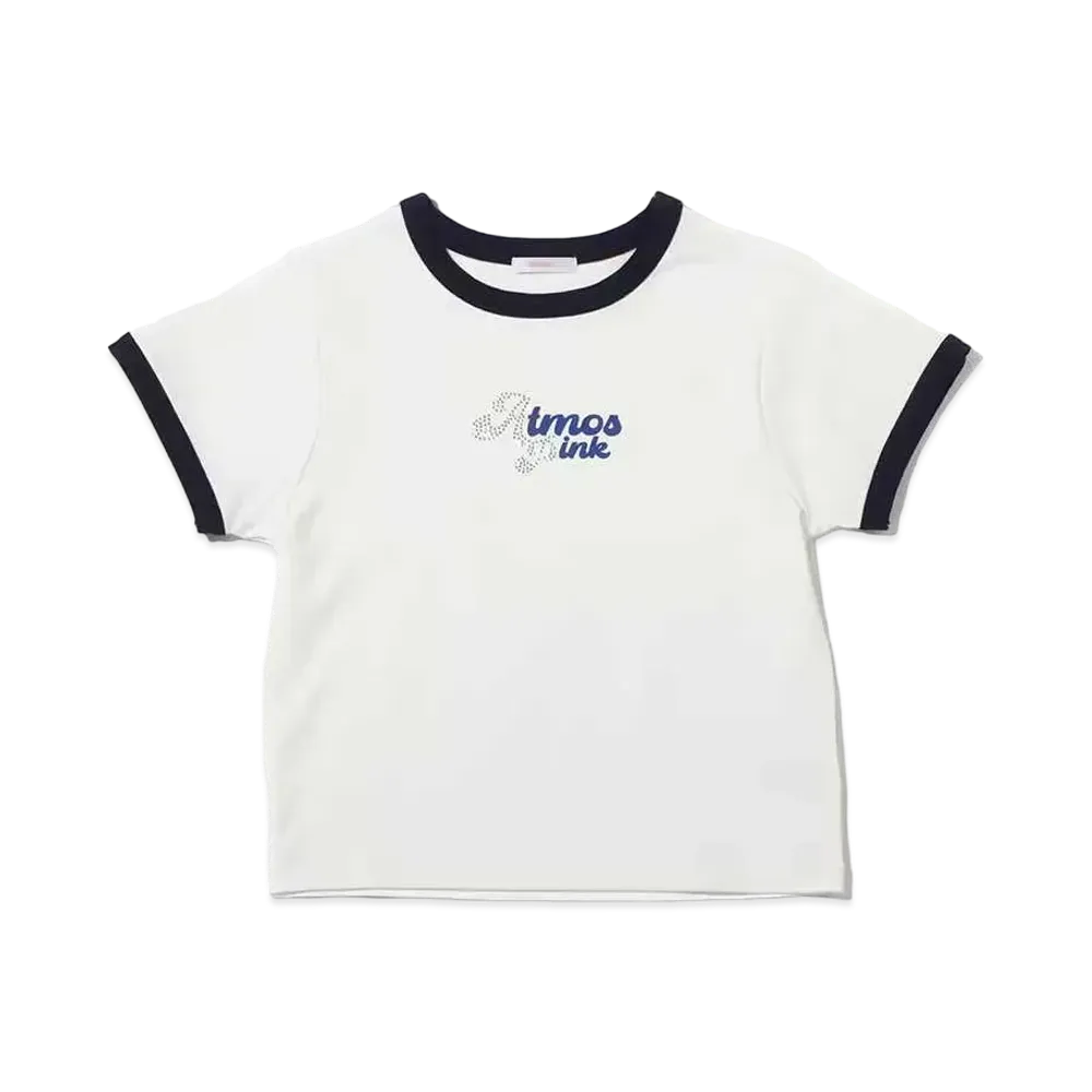 atmos pink Rhinestone Ringer T "White"