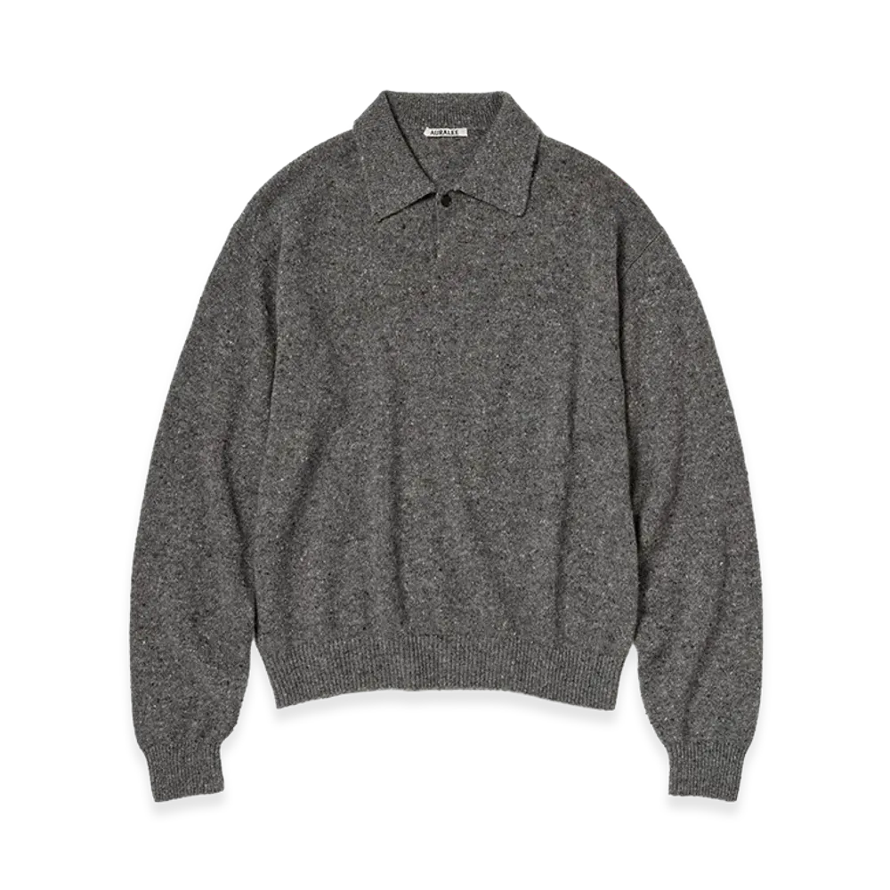 AURALEE Cashmere Nep Knit Polo "Mix Gray"