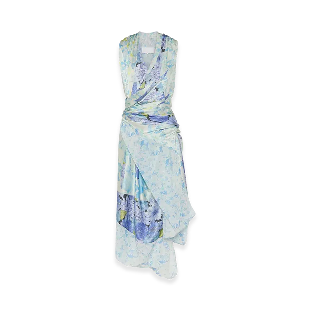 Maison Margiela Women's Silk Wrap Dress "Light Blue/Floral"