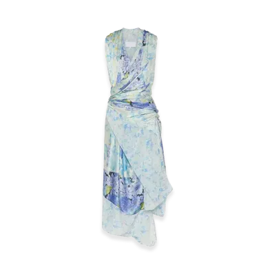 Maison Margiela Women's Silk Wrap Dress "Light Blue/Floral"