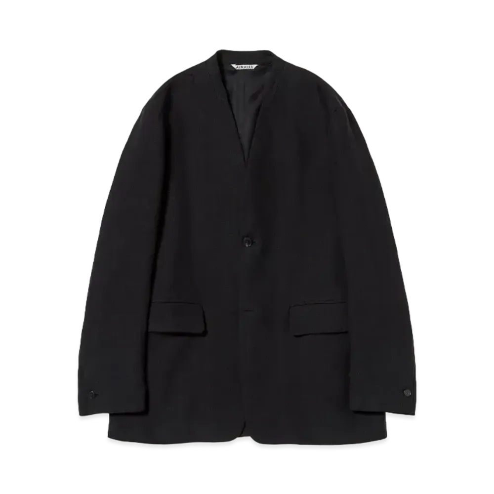 AURALEE Double Cloth Linen No Collar Jacket "Black"