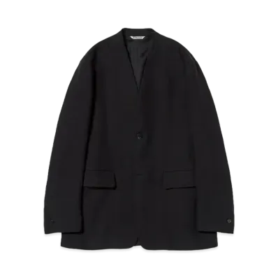 AURALEE Double Cloth Linen No Collar Jacket "Black"