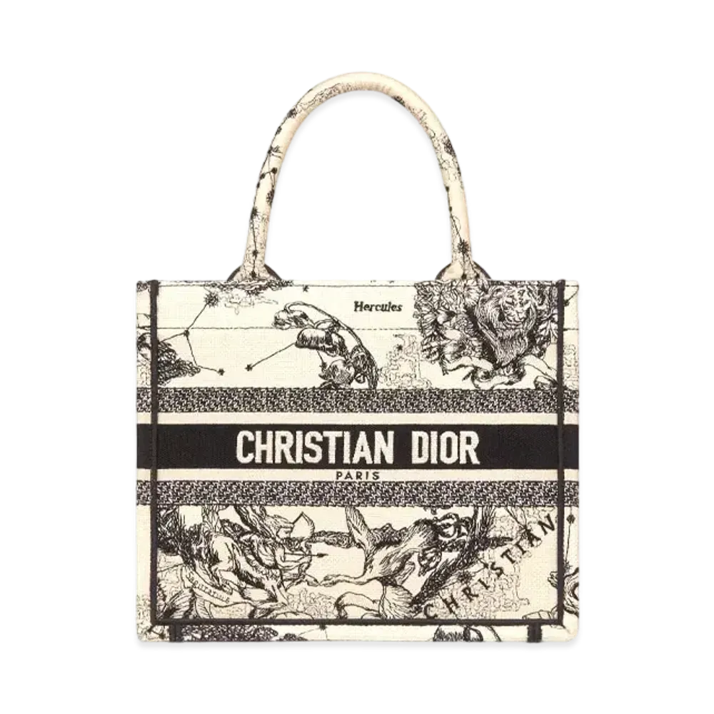 Dior Book Tote Small Bag Towal De Juy Zodiac Embroidery "Latte/Black"