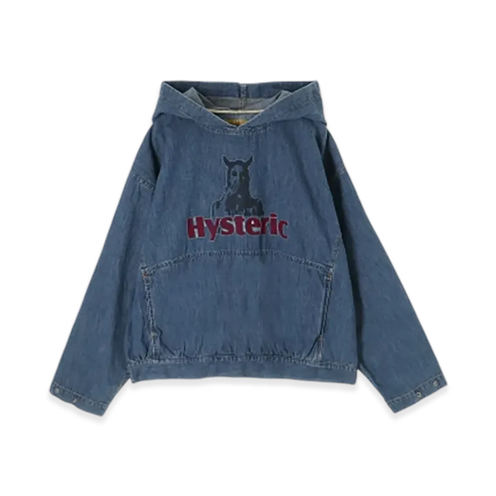 HYSTERIC GLAMOUR Speak No Evil Embroidered Pullover Denim Shirt "Light Indigo Blue"
