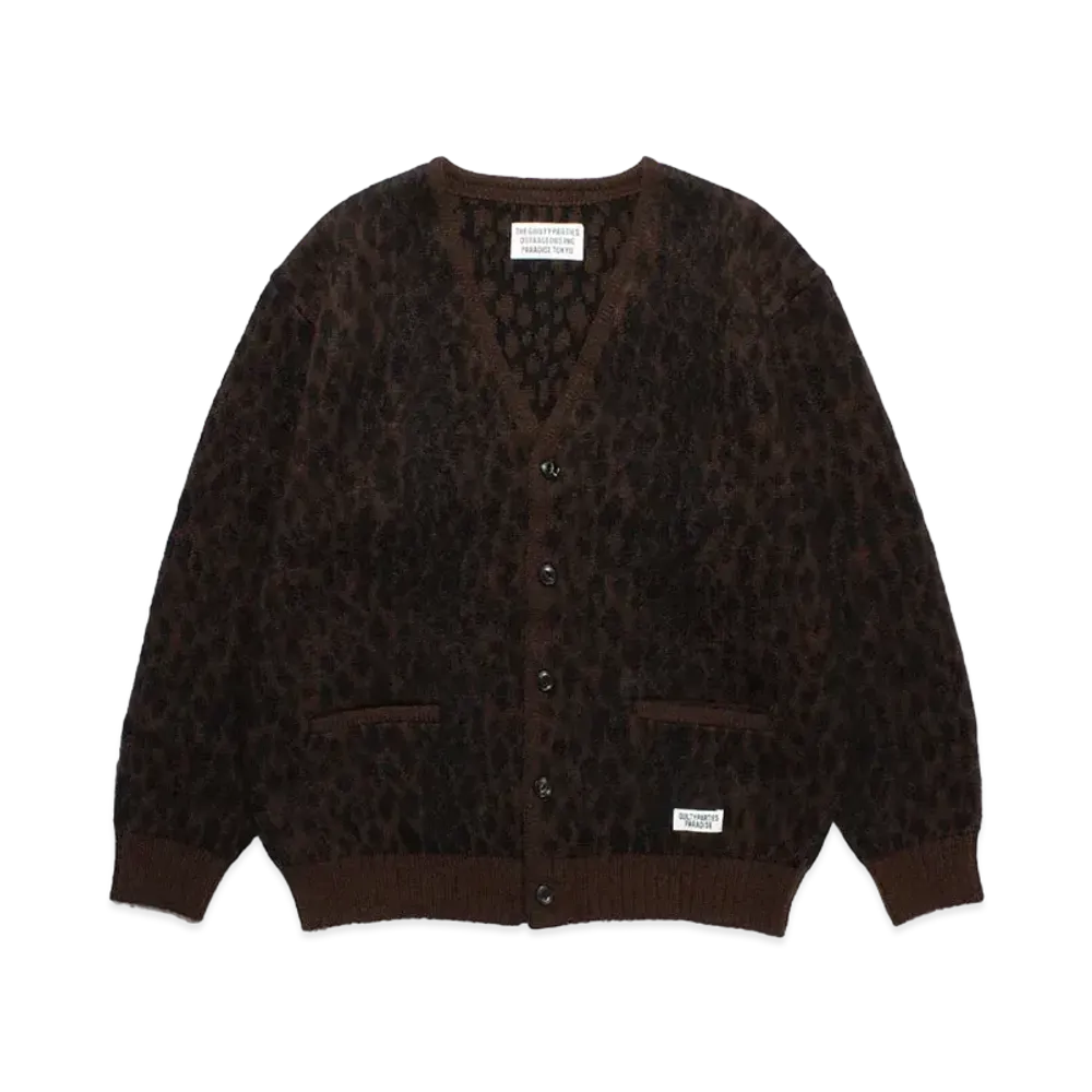 WACKO MARIA Leopard Heavy Mohair Knit Jacquard Cardigan "Brown"