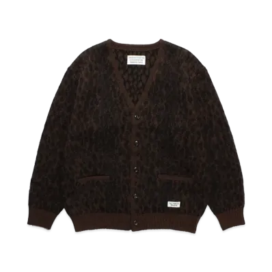 WACKO MARIA Leopard Heavy Mohair Knit Jacquard Cardigan "Brown"