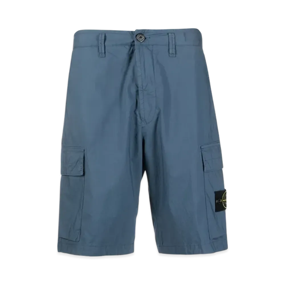 Stone Island L0803 Stretch Cotton Canvas Garment Dyed Cargo Bermuda Shorts - 23SS "Avio Blue"