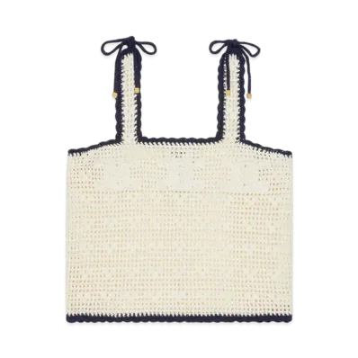 CELINE Women's Triomphe Crop Top in Crochetted Cotton "Off White"