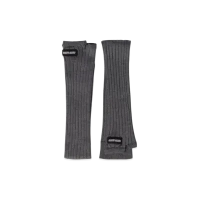 MIUMIU Ribbed Knit Silk Fingerless Gloves "Gray"