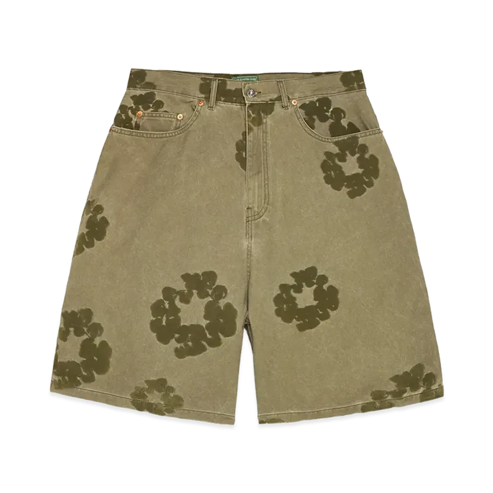 DENIM TEARS Cotton Wreath Flocked Short "Khaki"
