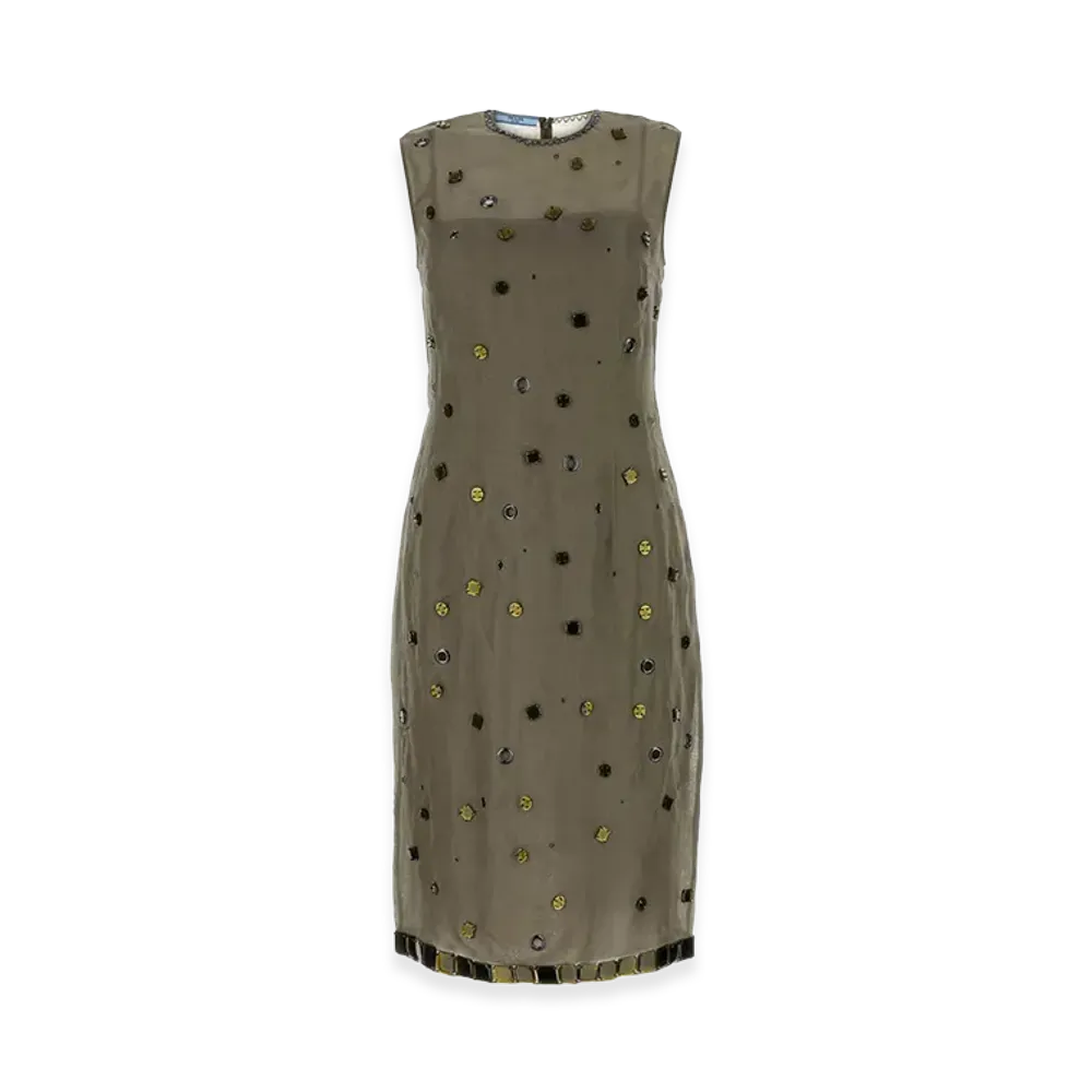 PRADA Women's Abito In Organza Tortora "Green"