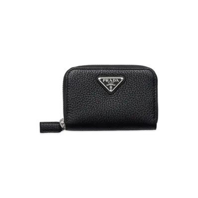 PRADA Vitello Daino Leather Coin Case "Black/Burgundy"