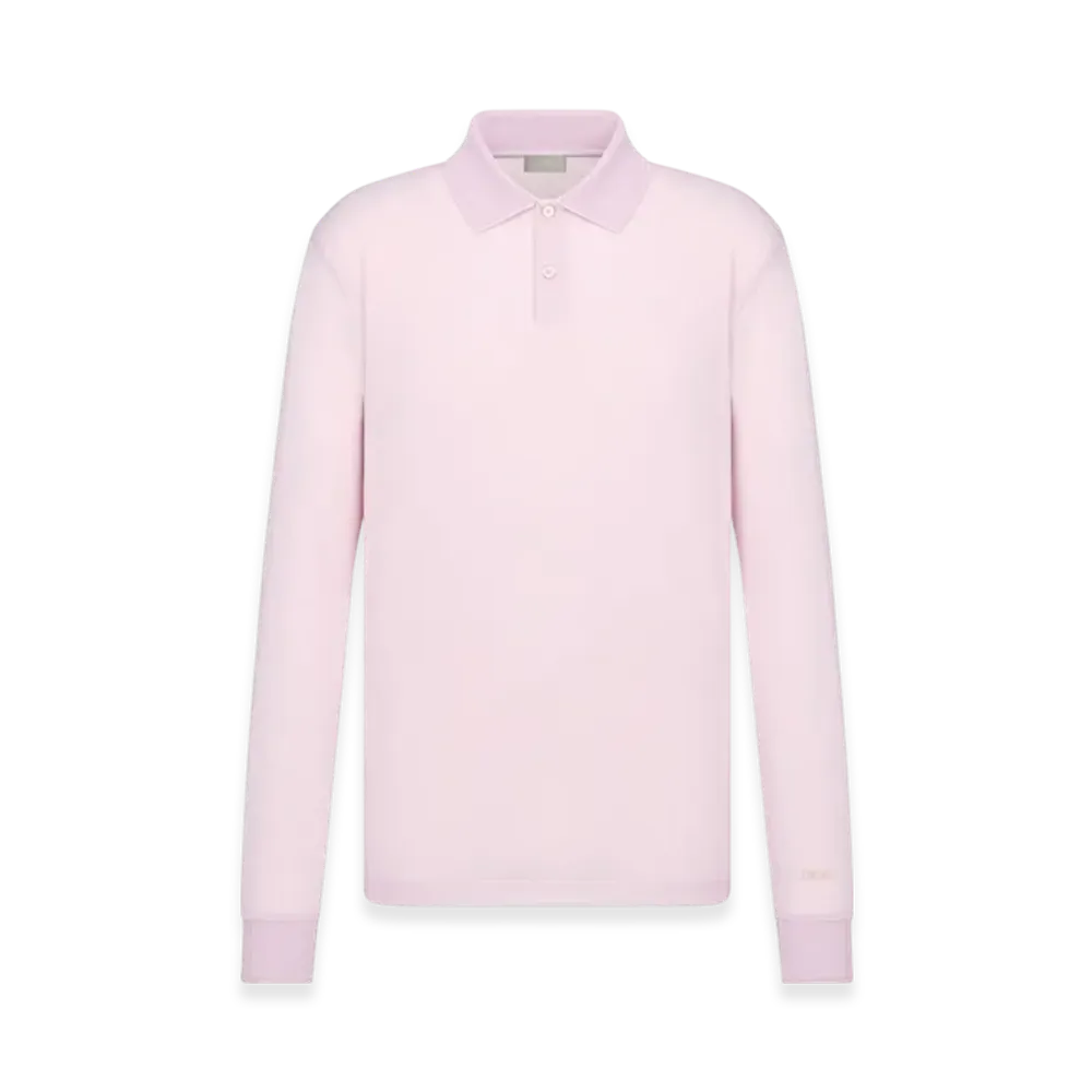 Dior Lightweight Cotton Blend Jersey Relaxed Fit Long Sleeved Polo Shirt "Pink"