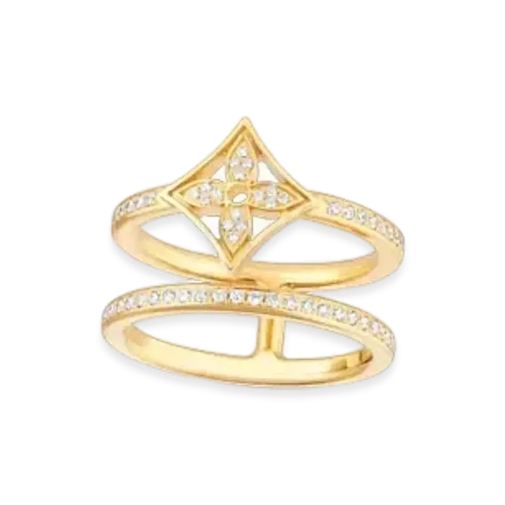 Louis Vuitton Idylle Blossom Two-Row Ring, Yellow Gold and Diamonds