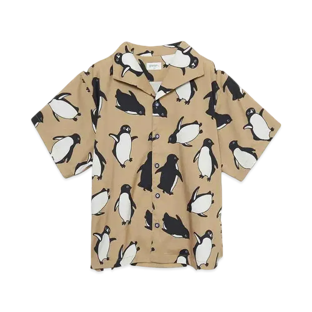 graniph x Chiharu Sakazaki Penguin Pattern Kids Shirt & Shorts Set "Beige"