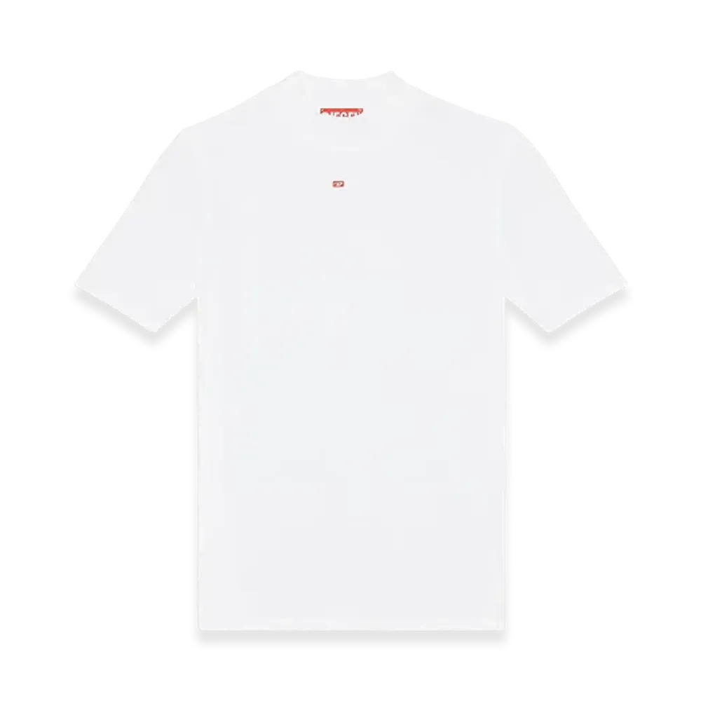 Diesel T-Mokky-Microdiv T-Shirt Mock Neck Ribbed Top "White"