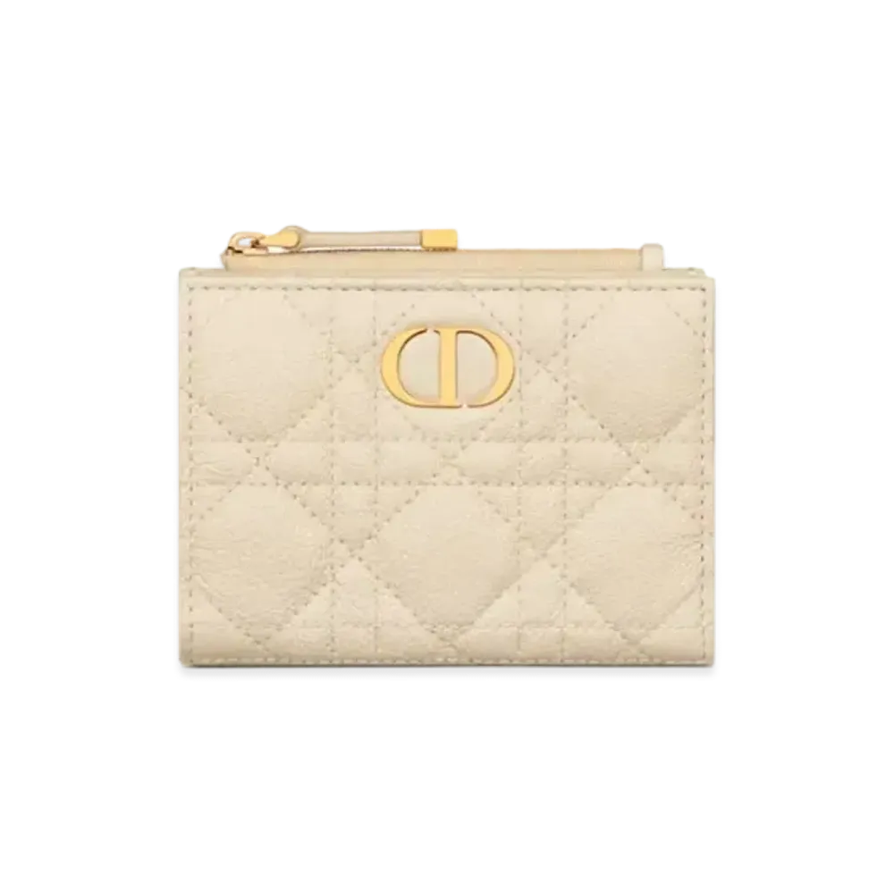 Dior Caro Dahlia Wallet Supple Cannage Calfskin "Dusty Ivory"