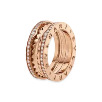 BVLGARI B Zero 1 Lock 2 Band Ring Pave Diamond "Pink Gold"