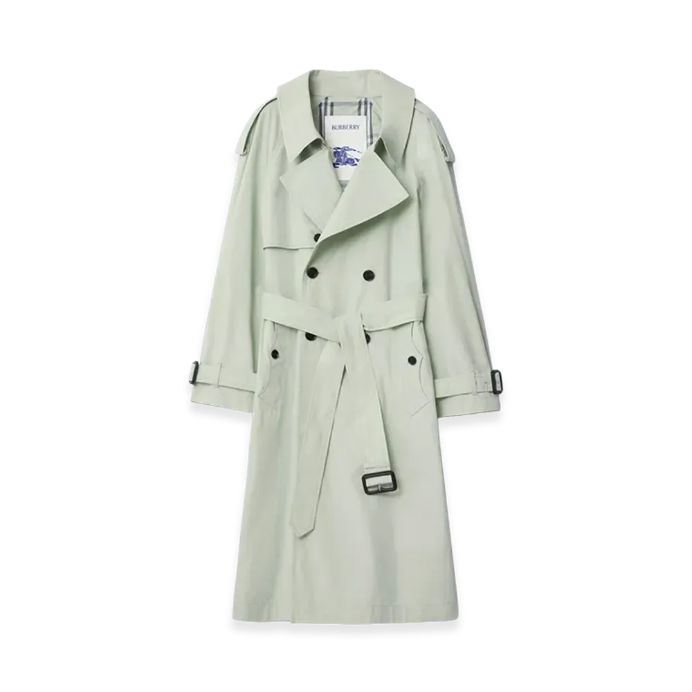 Burberry Women's Long Lightweight Cotton Fitzrovia Trench Coat "Seafoam Green"