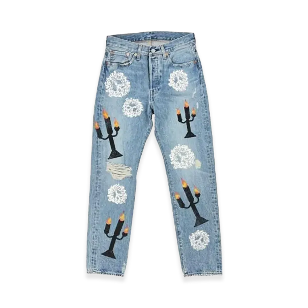 DENIM TEARS x VIRGIL ABLOH Abloh Tears Message In A Tear Printed Jean "Light Wash"