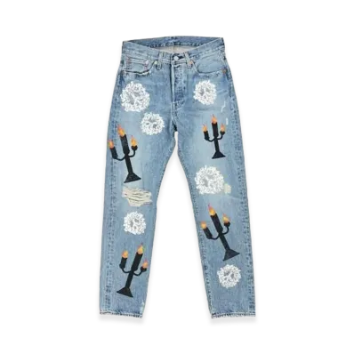DENIM TEARS x VIRGIL ABLOH Abloh Tears Message In A Tear Printed Jean "Light Wash"