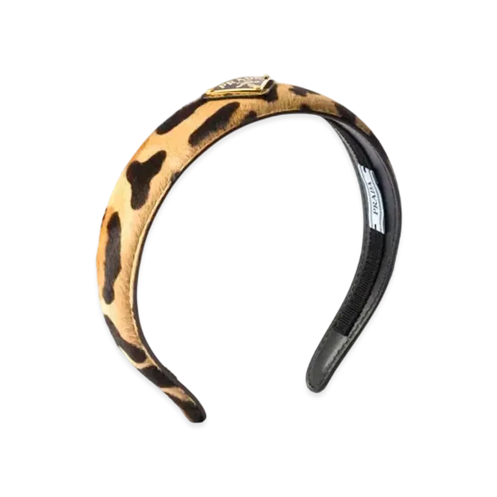 PRADA Printed Leather Headband "Beige"