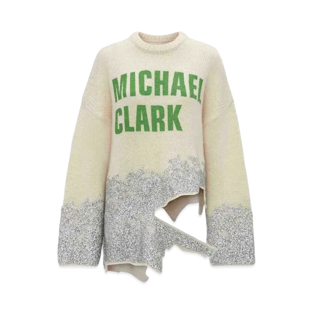 JW ANDERSON Michael Clark Distressed Glitter Jumper "White"
