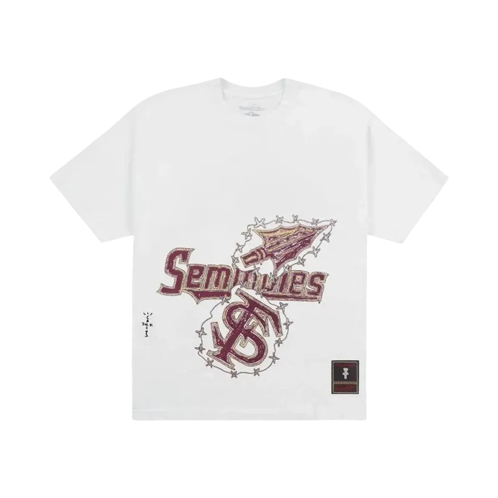 Travis Scott x M&N x Florida State University Handdrawn Tee "White"