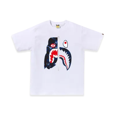 A BATHING APE Color Camo Tiger Shark Tee "White/Navy"