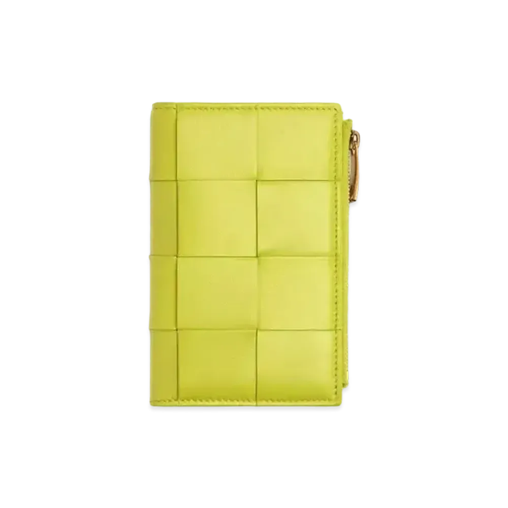 Bottega Veneta Casette Maxi Intrecciato Lambskin Calfskin Medium Bi-fold Zip Wallet "Kiwi"