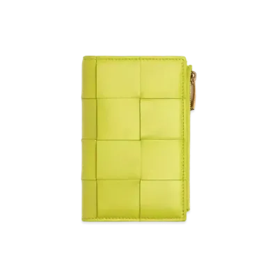 Bottega Veneta Casette Maxi Intrecciato Lambskin Calfskin Medium Bi-fold Zip Wallet "Kiwi"