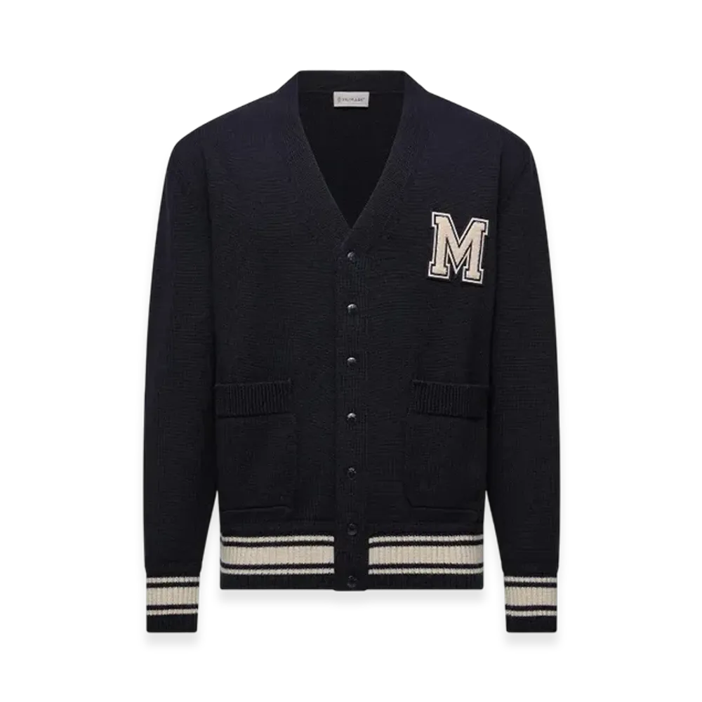 MONCLER Embroidered Monogram Wool Cardigan "Blue"
