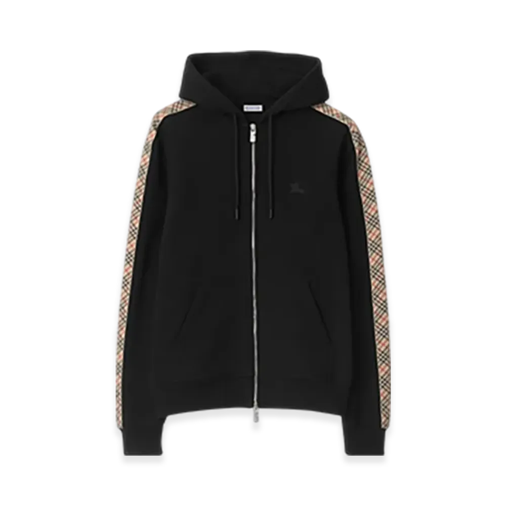 Burberry Check Trim Cotton Zip Hoodie "Black"