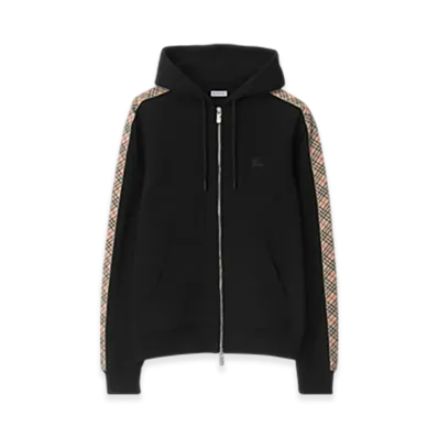 Burberry Check Trim Cotton Zip Hoodie "Black"