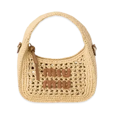 MIUMIU Wander Woven Fabric Hobo Bag "Beige/Cognac"